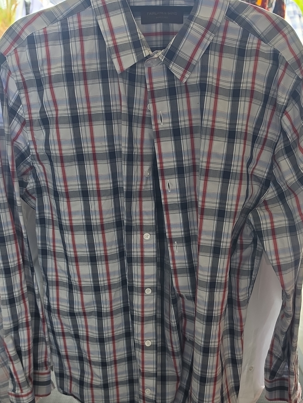 Men's Plaid Button-Up Shirt - Blue/White/Red